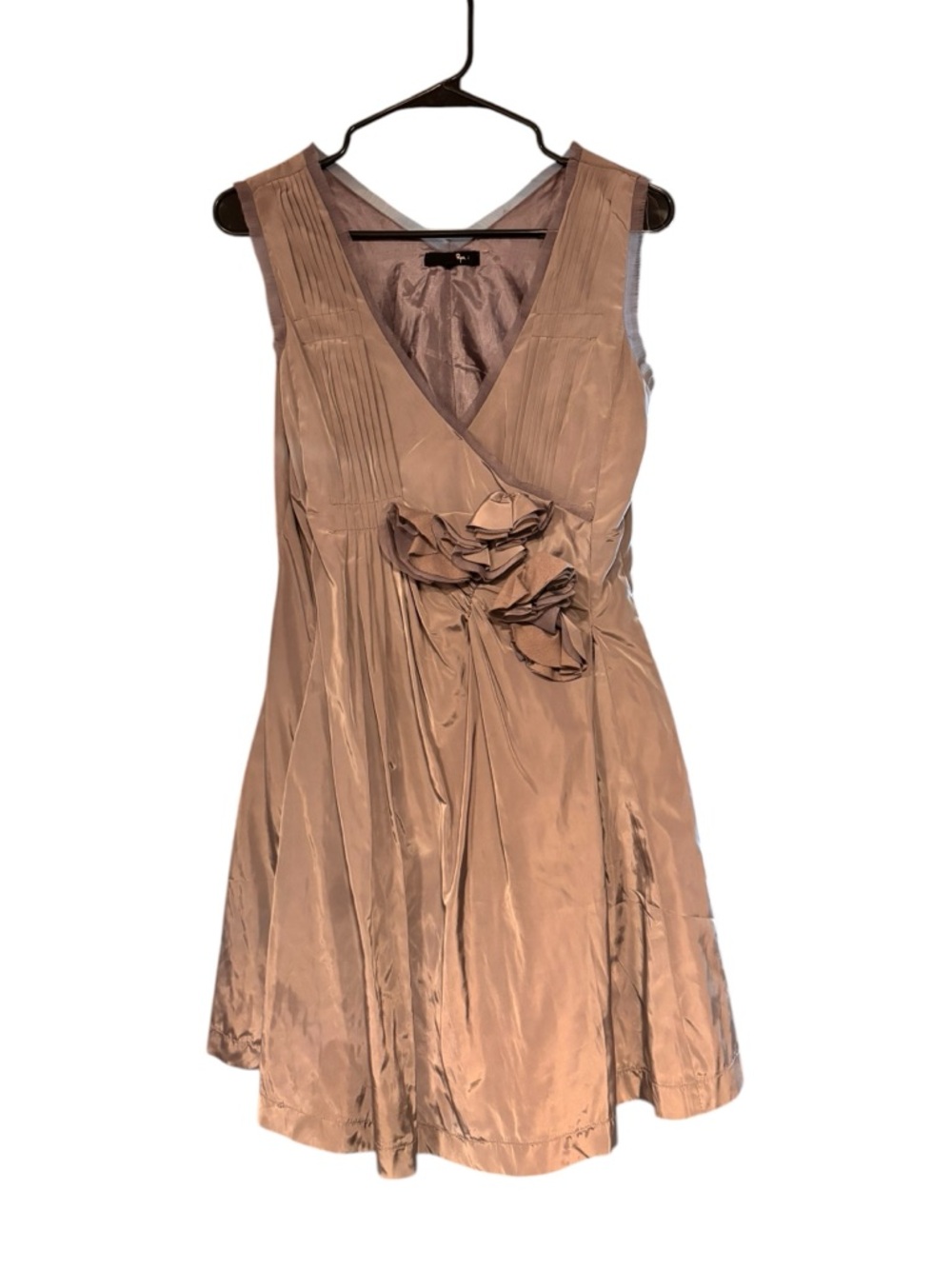 Ryu Lilac Satin V-Neck Dress with Rosette Accent